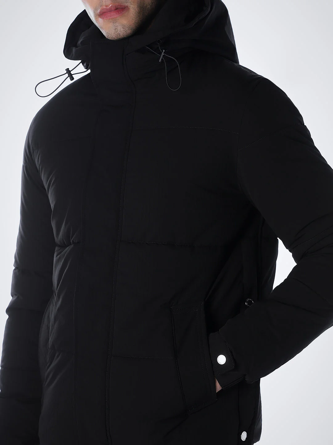 Black High Rise Hooded Puffer Jacket - Image 5