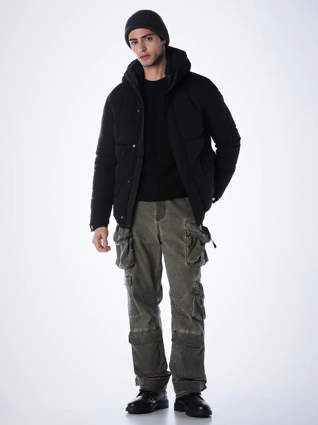 Black High Rise Hooded Puffer Jacket - Image 6