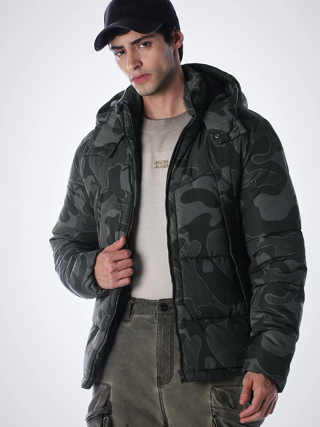 Camo Print High Neck Winter Jacket