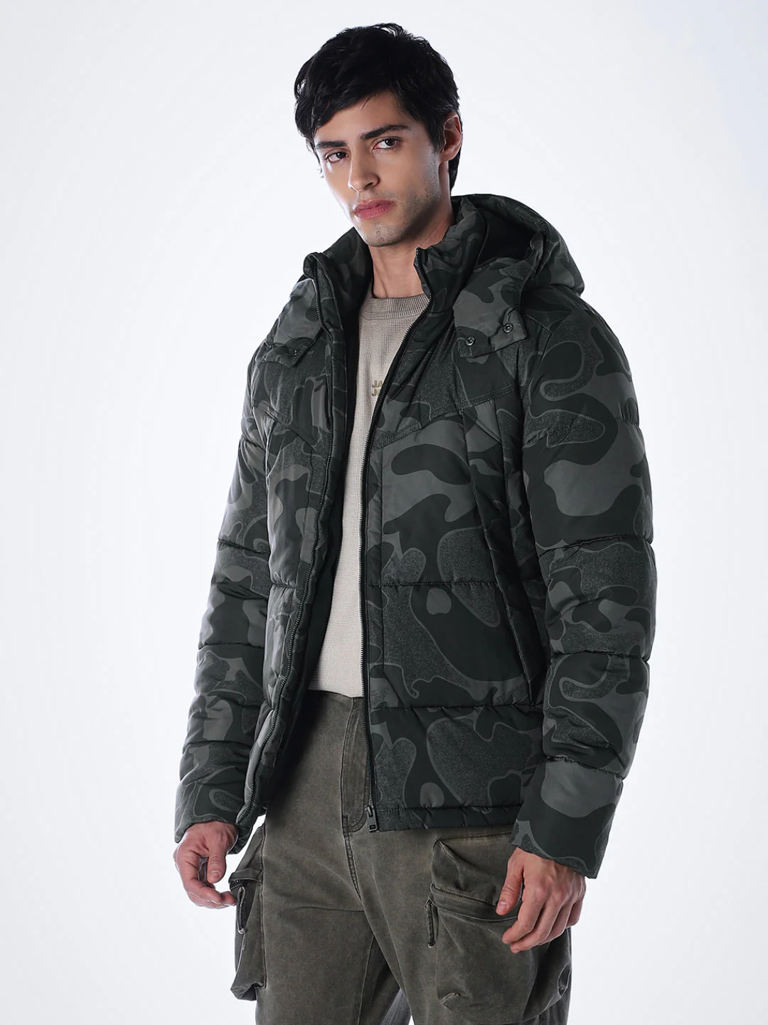 Camo Print High Neck Winter Jacket - Image 3