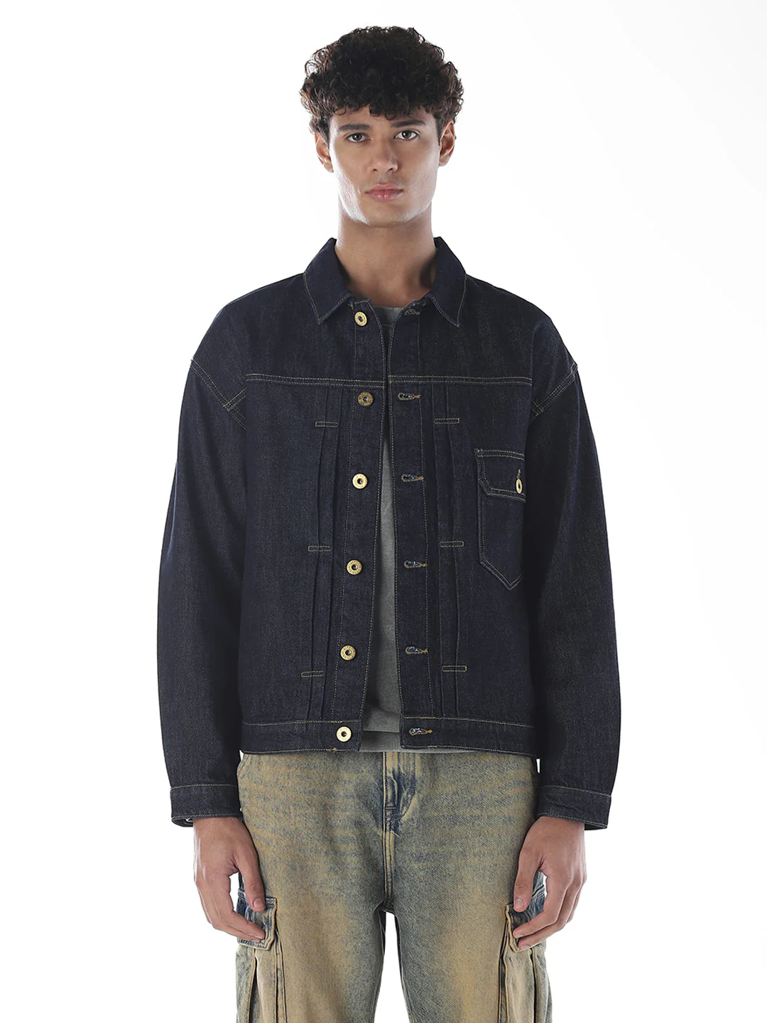 Dark Blue Cotton Denim Jacket - Image 2
