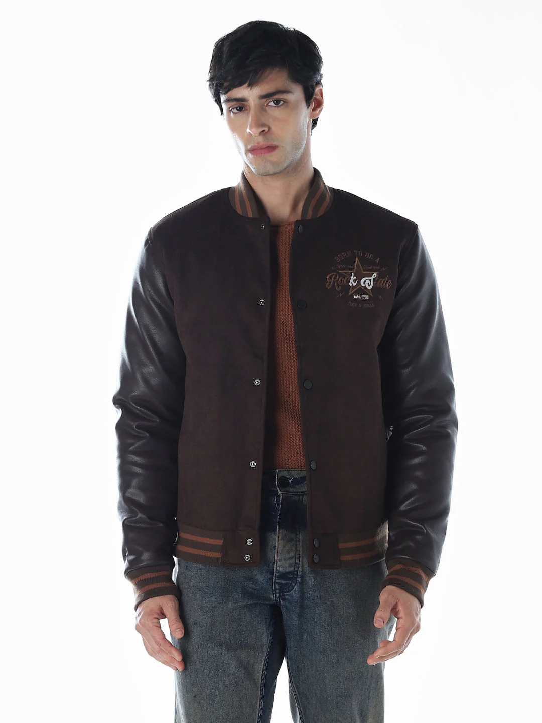 Dark Brown Rib Collar Bomber Jacket - Image 2