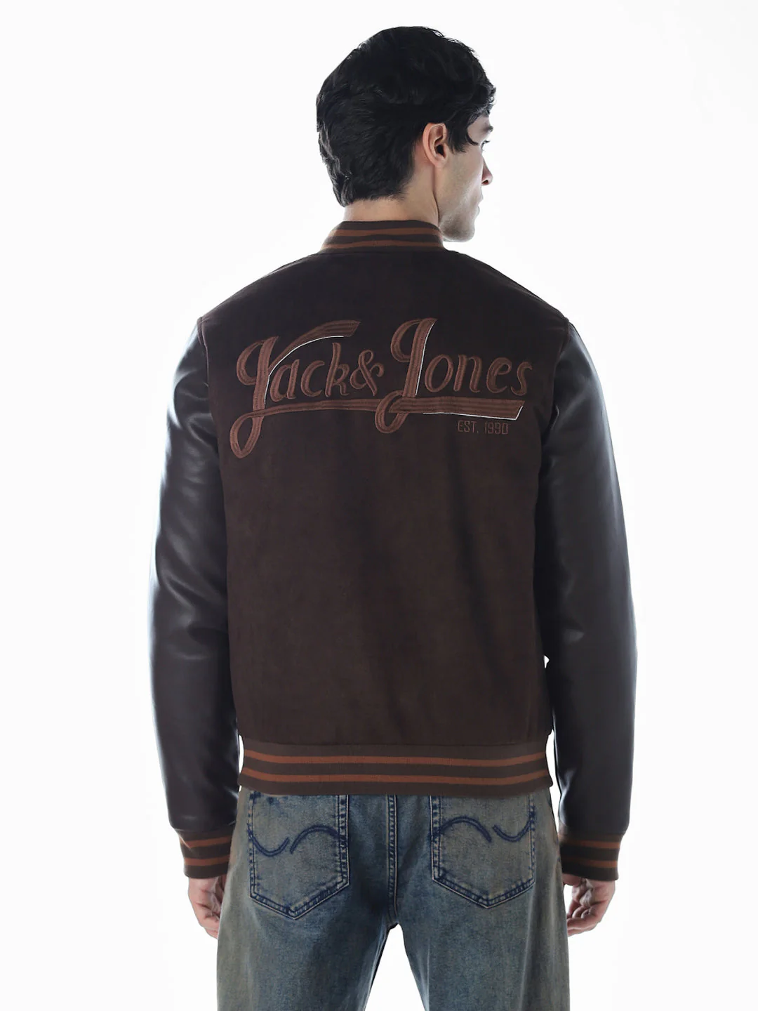 Dark Brown Rib Collar Bomber Jacket - Image 4