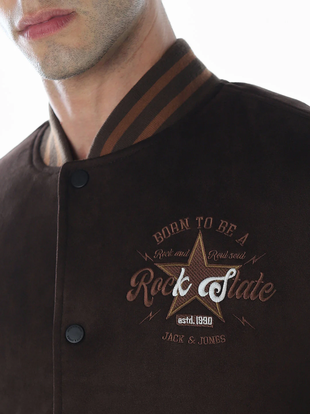 Dark Brown Rib Collar Bomber Jacket - Image 5