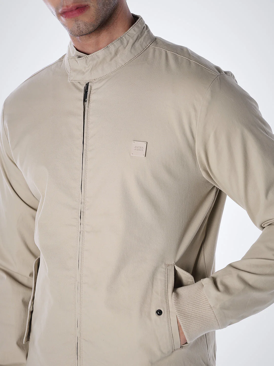 Beige Regular Fit Bomber Jacket - Image 5