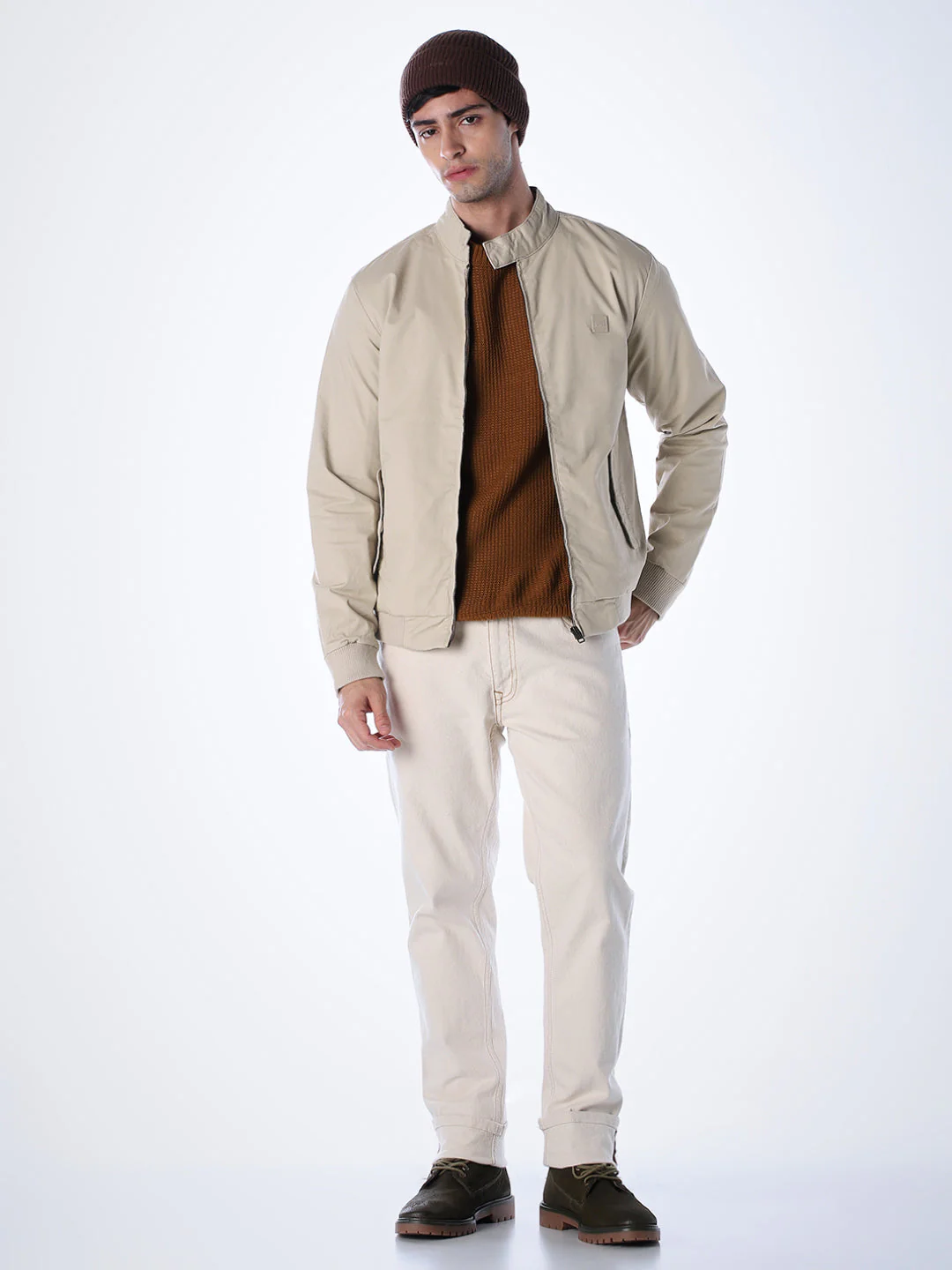 Beige Regular Fit Bomber Jacket - Image 6