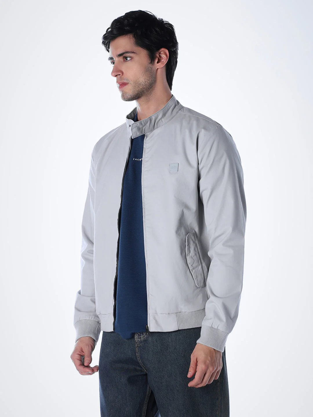 Blue Regular Fit Bomber Jacket - Image 3