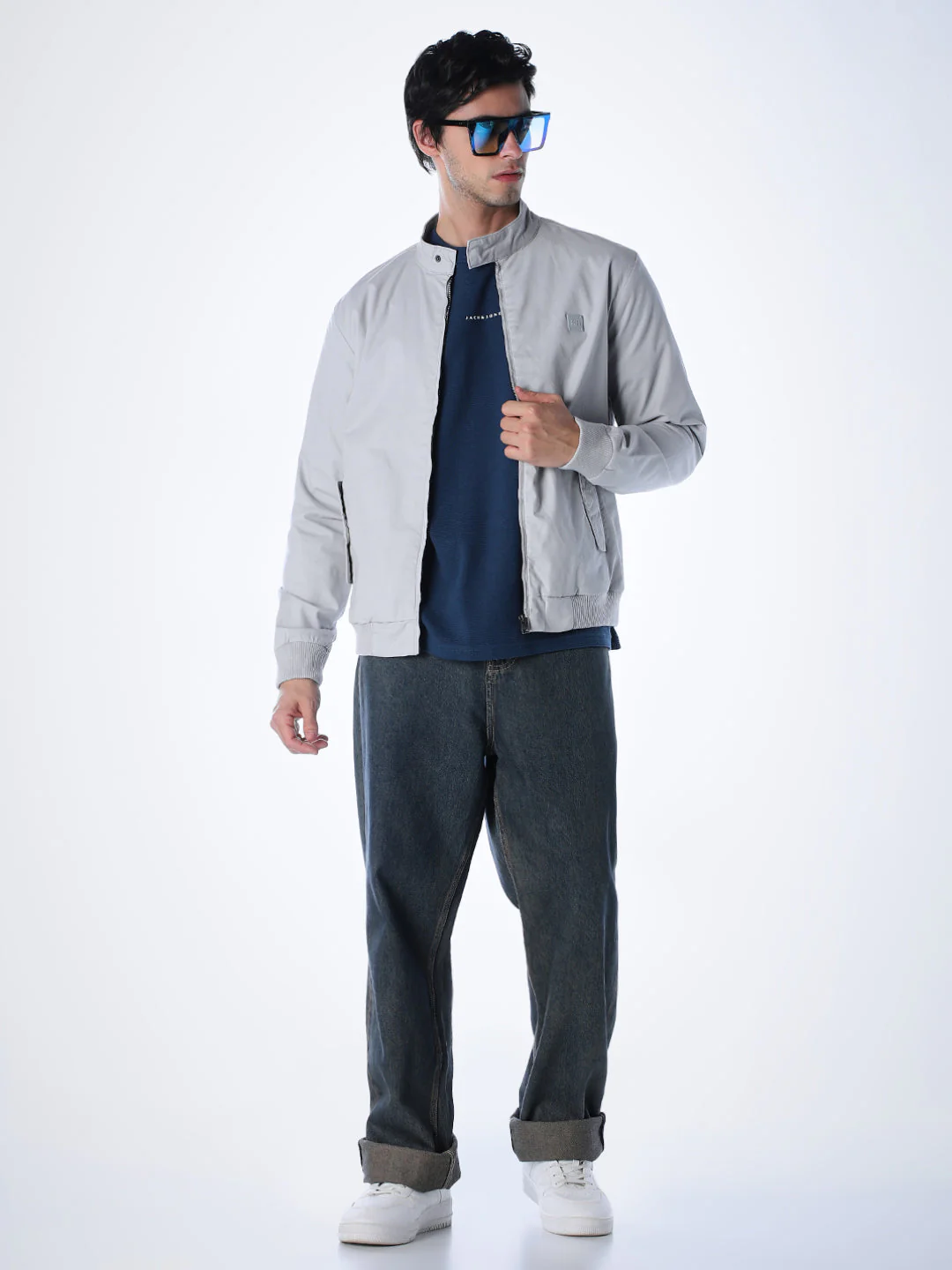 Blue Regular Fit Bomber Jacket - Image 6