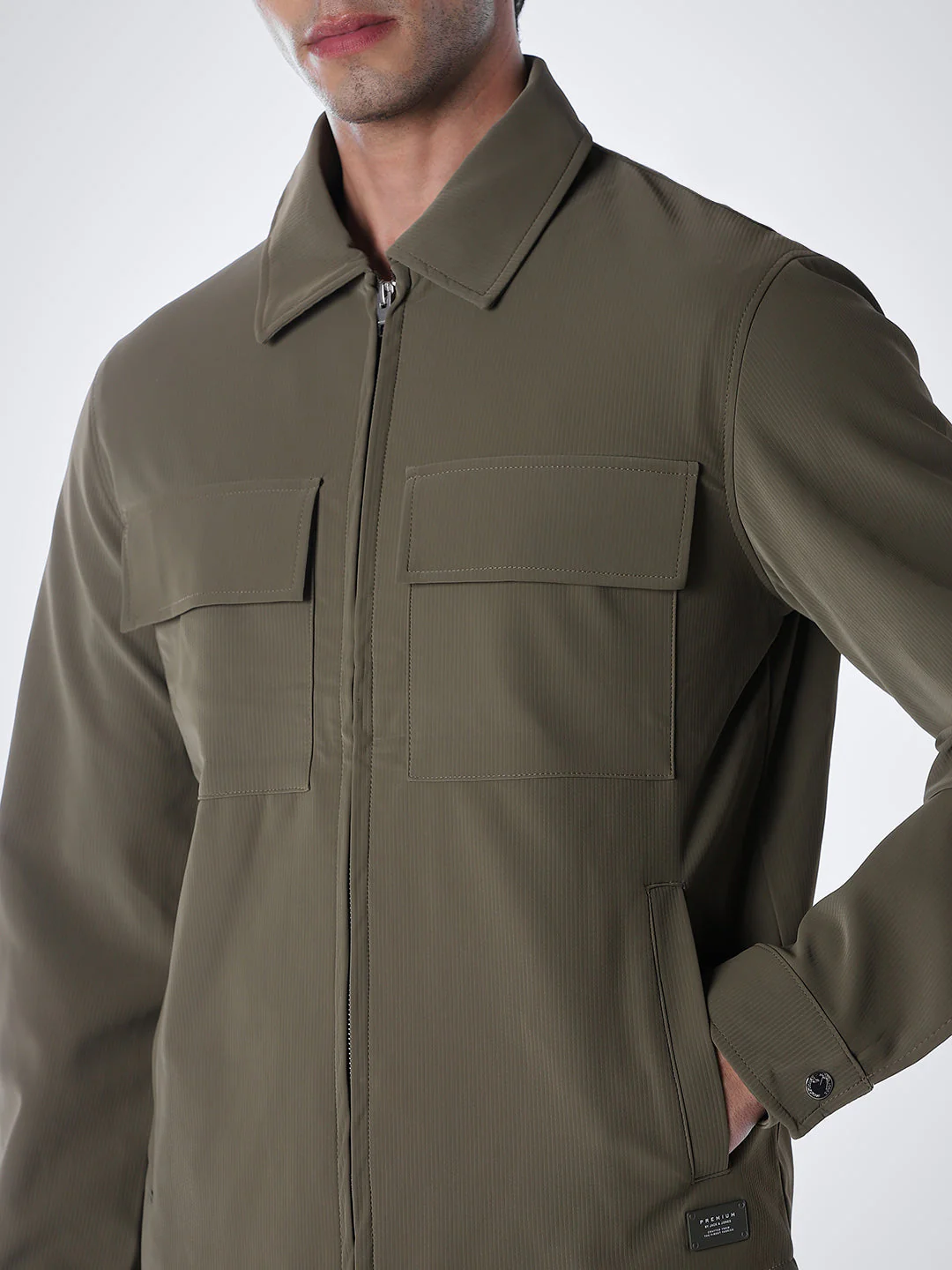 Zip-Front Casual Jacket - Olive Green - Image 5