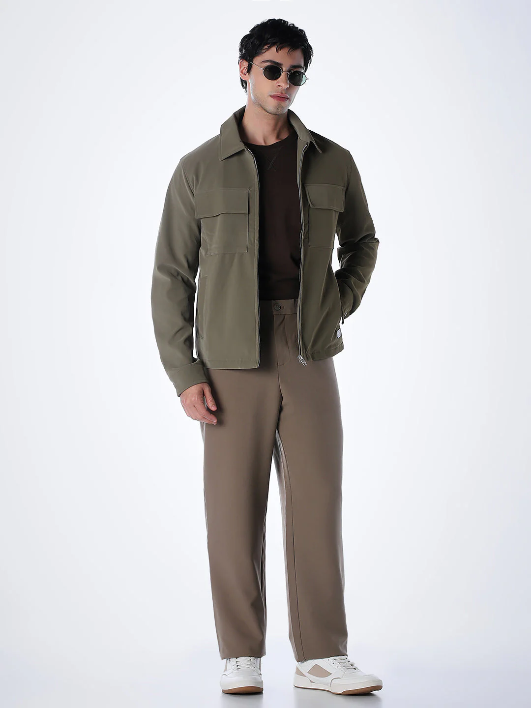 Zip-Front Casual Jacket - Olive Green - Image 6