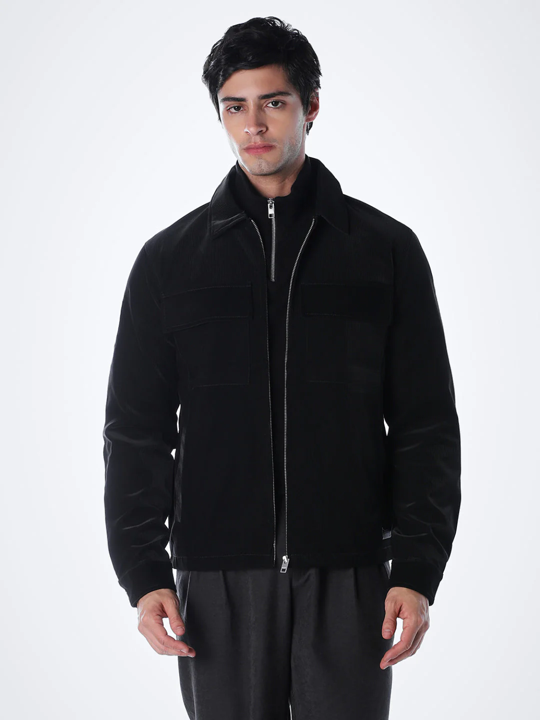 Zip-Front Casual Jacket - Black - Image 2