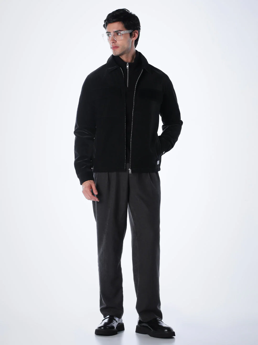 Zip-Front Casual Jacket - Black - Image 6
