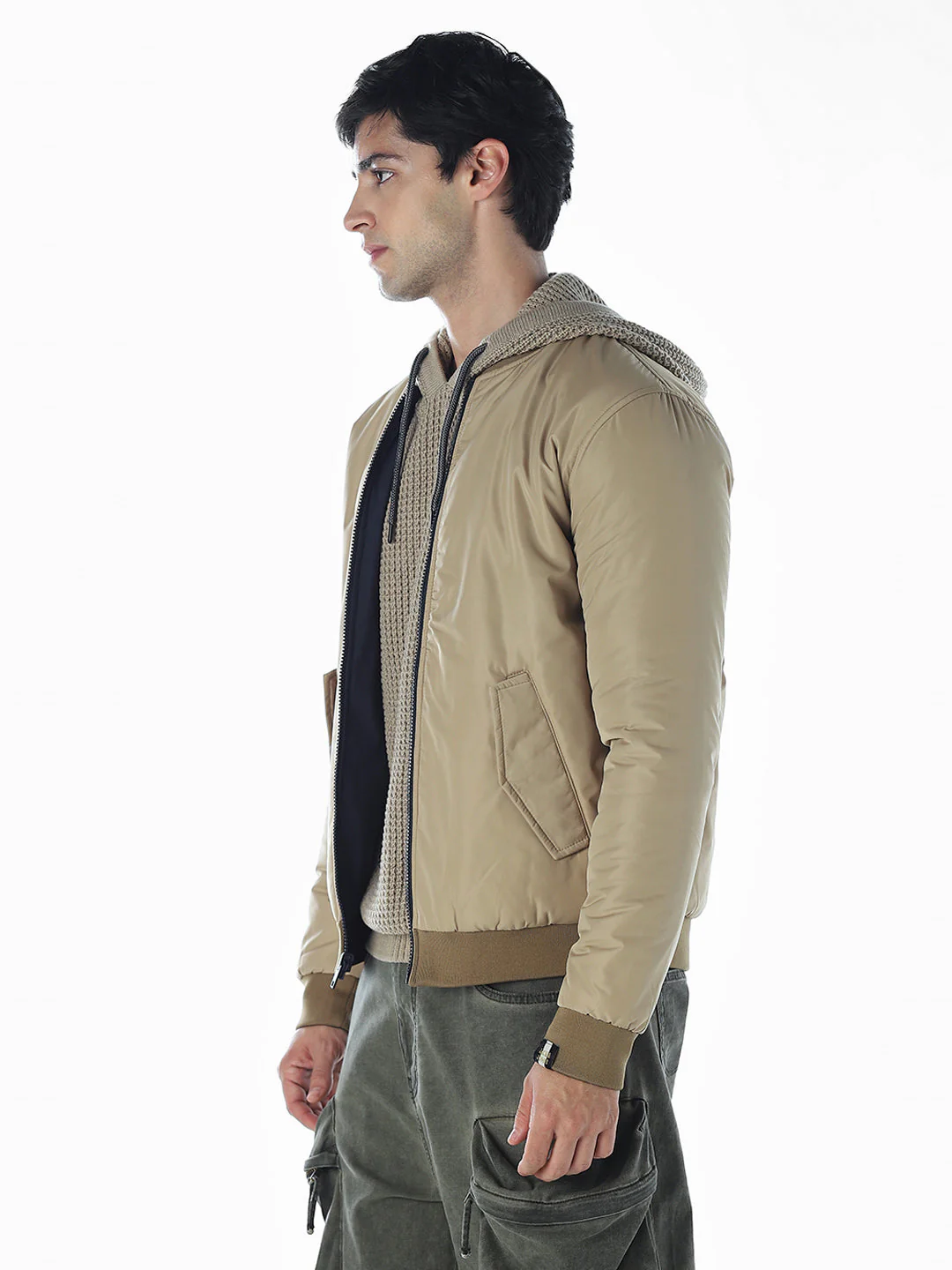 Reversible Bomber Jacket - Beige - Image 4