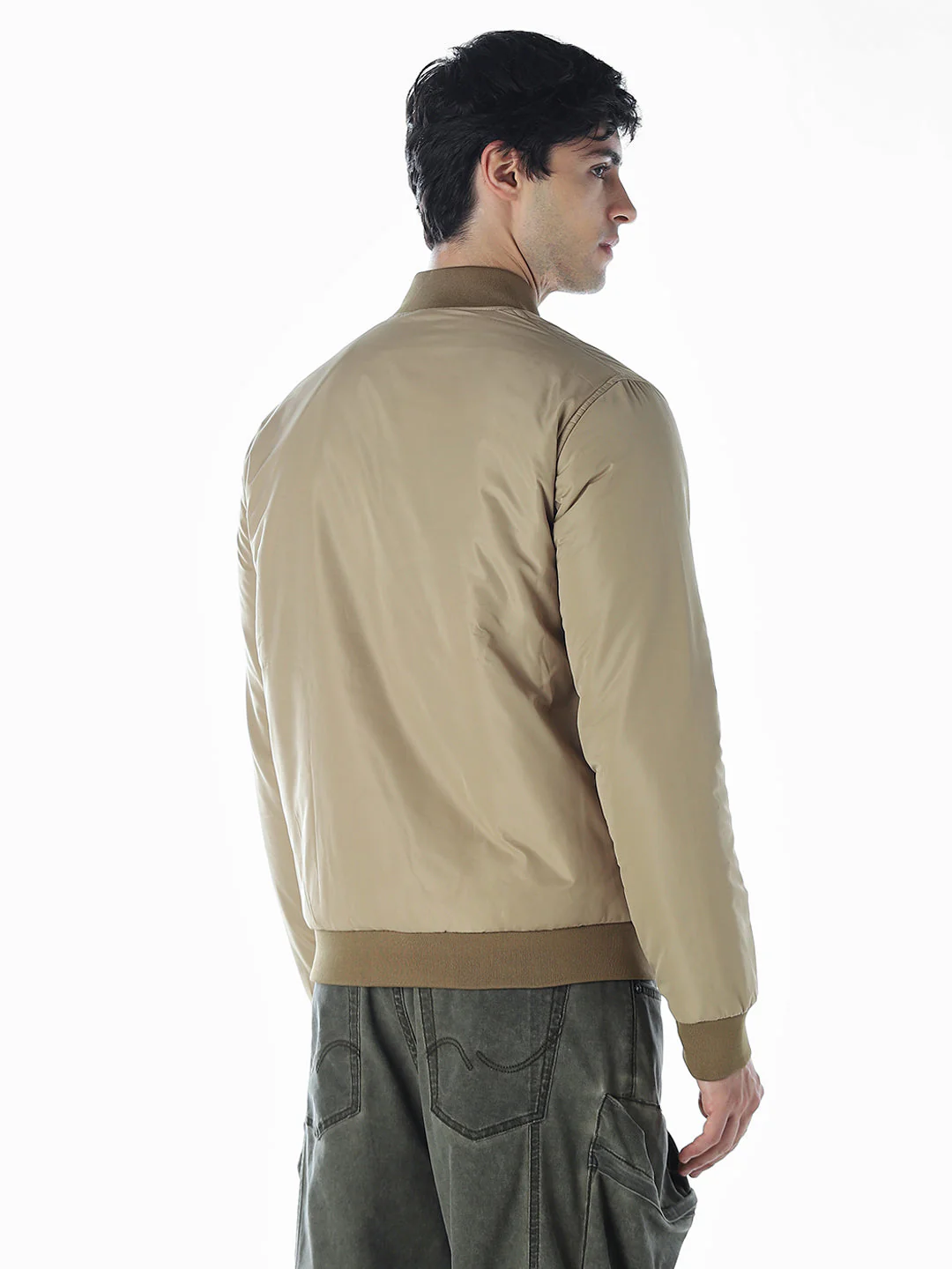 Reversible Bomber Jacket - Beige - Image 5