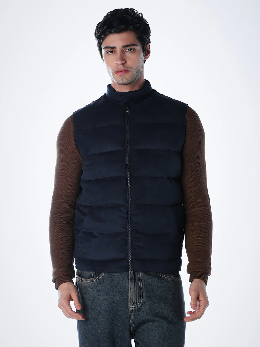 Navy Blue High Neck Puffer Vest - Image 2