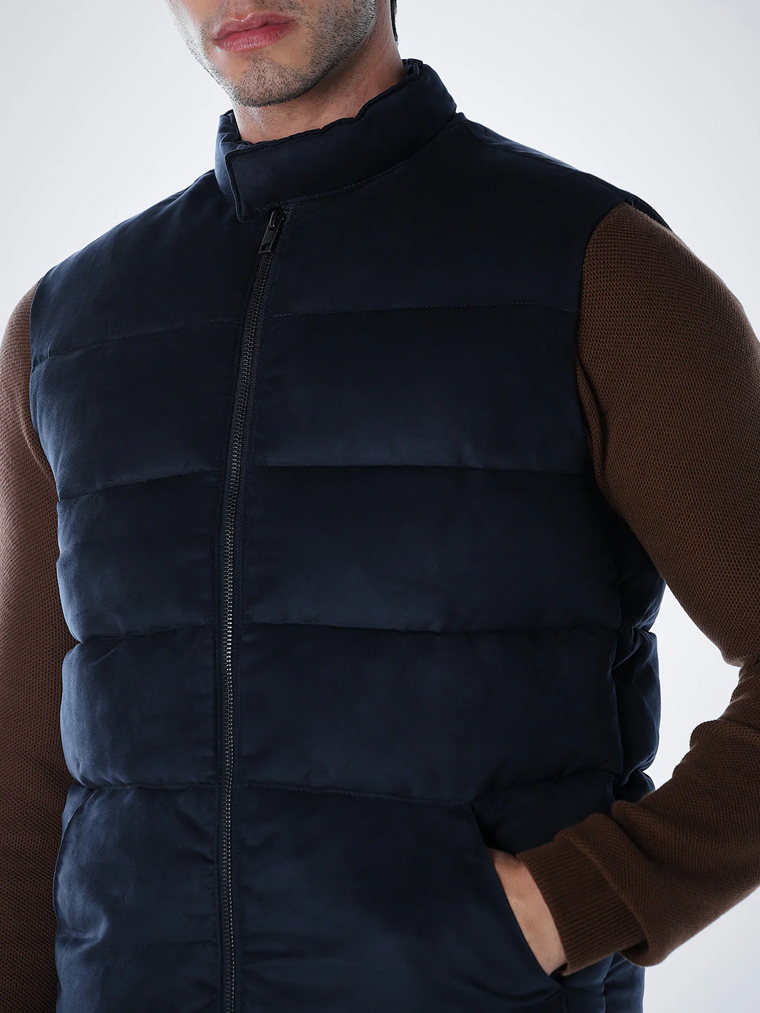 Navy Blue High Neck Puffer Vest - Image 5