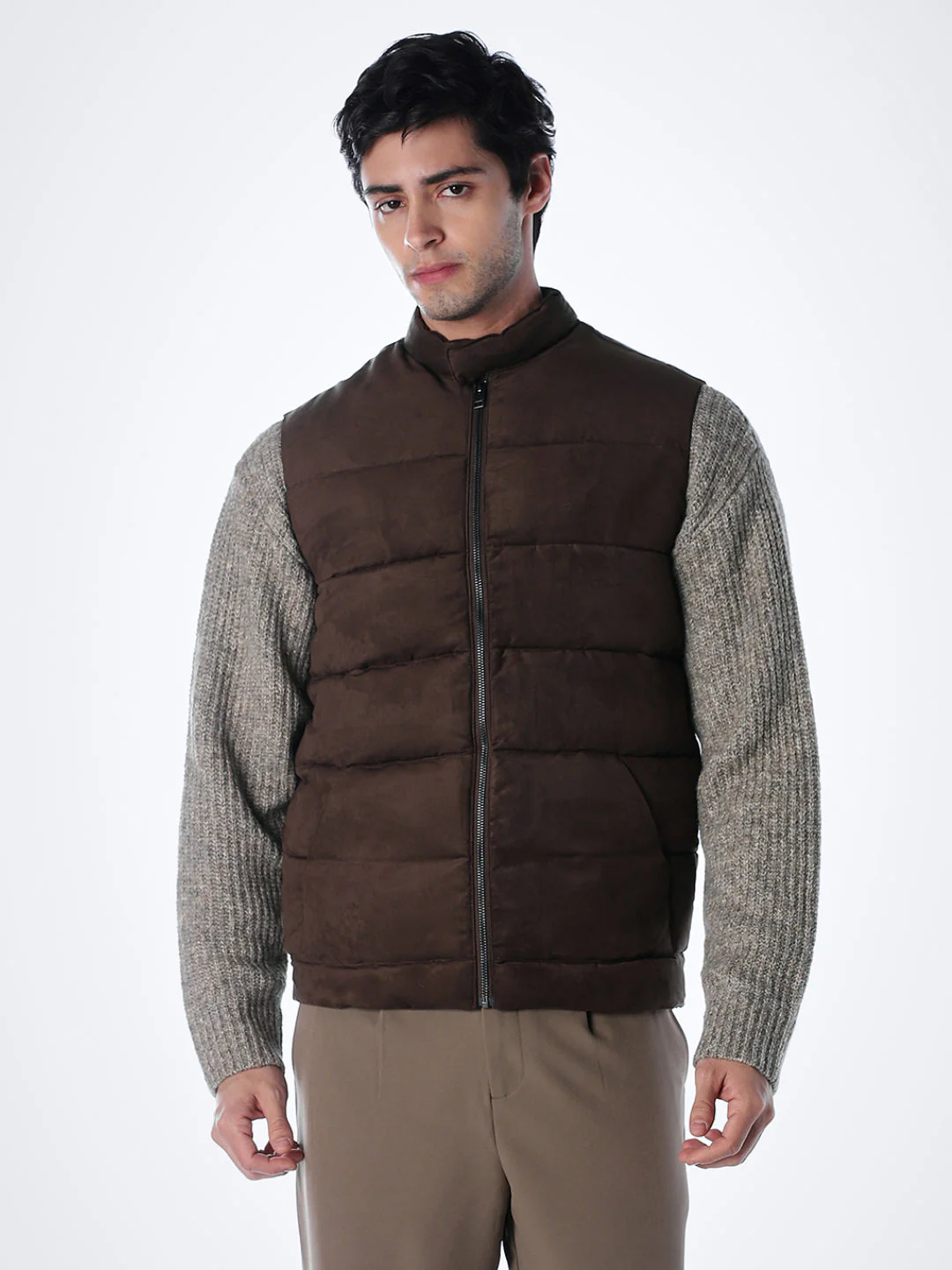 Brown High Neck Puffer Vest - Image 2