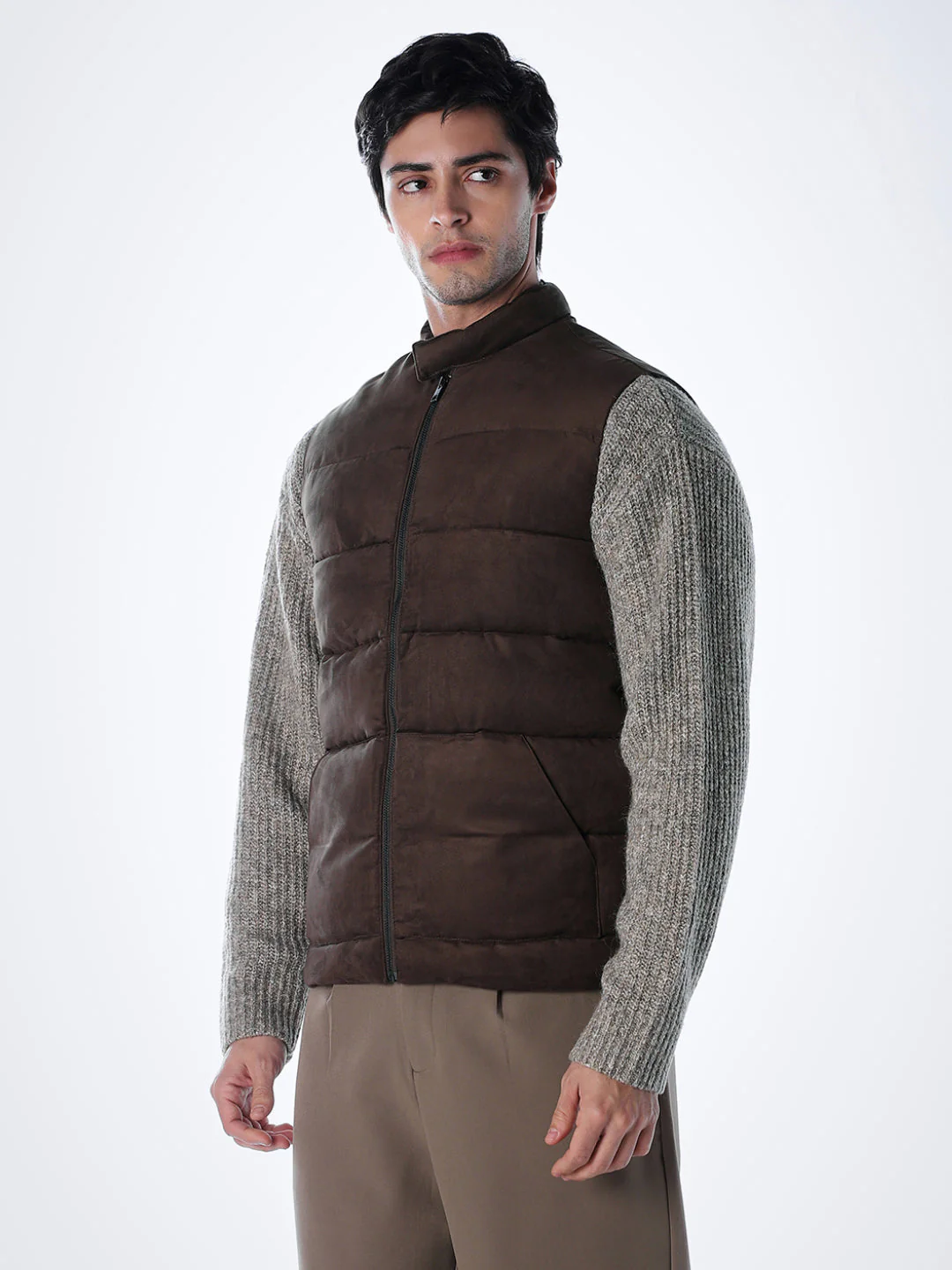 Brown High Neck Puffer Vest - Image 3