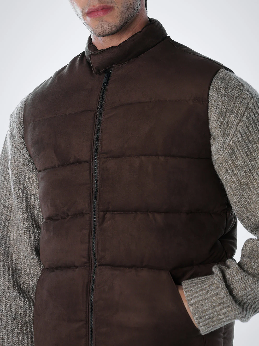 Brown High Neck Puffer Vest - Image 5