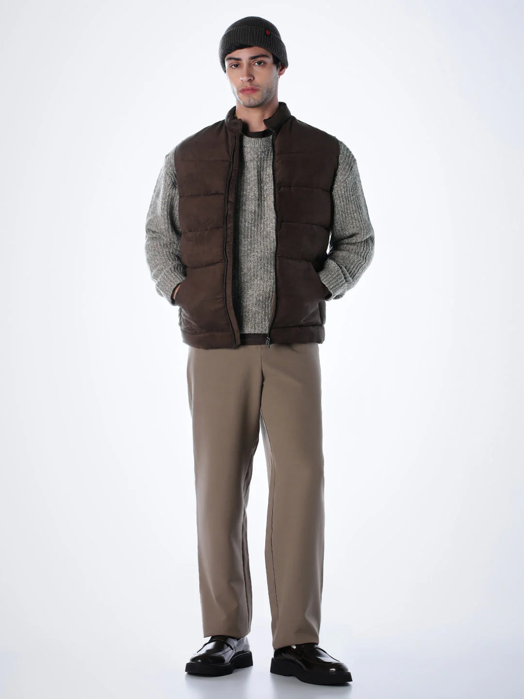 Brown High Neck Puffer Vest - Image 6