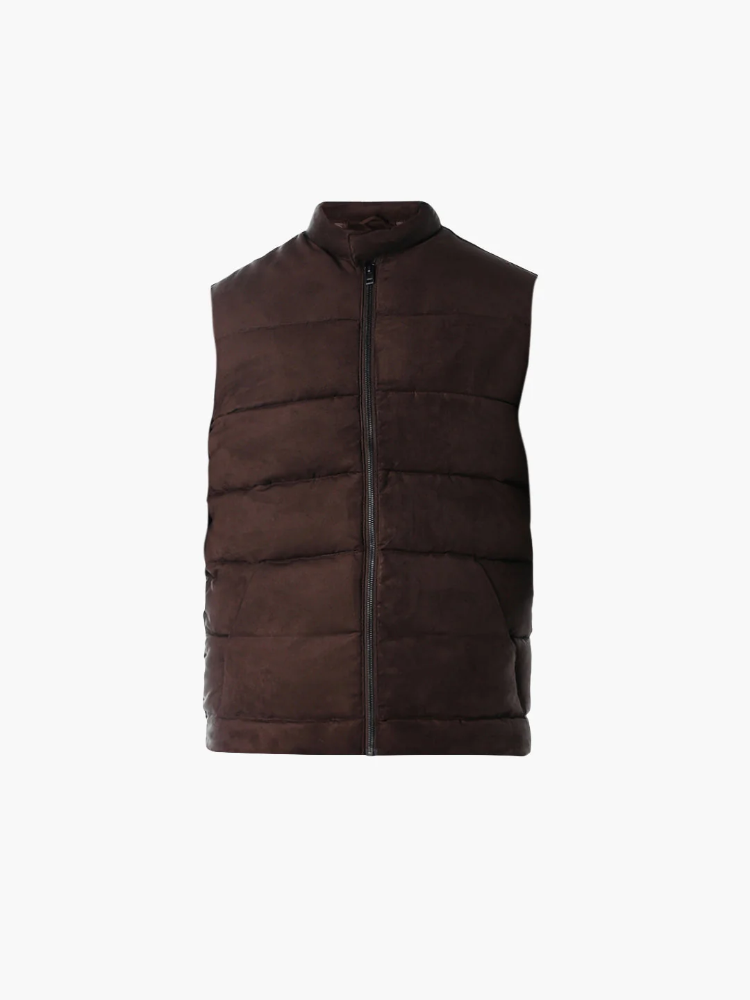 Brown High Neck Puffer Vest - Image 7