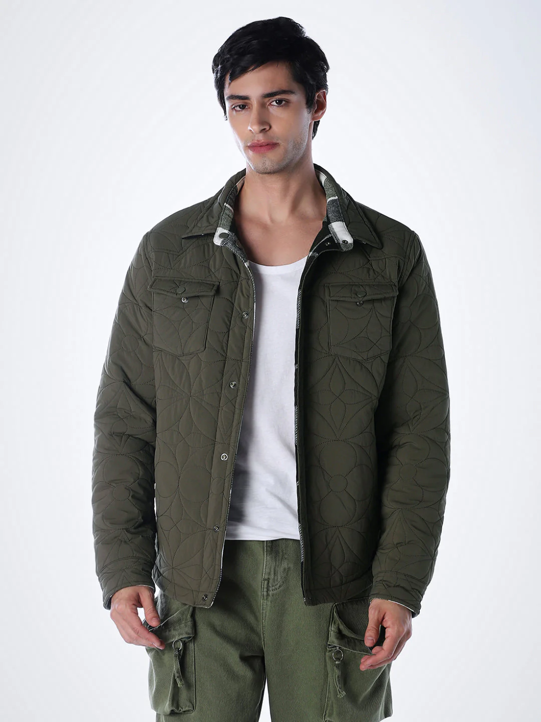 Olive Green Check Reversible Jacket - Image 3