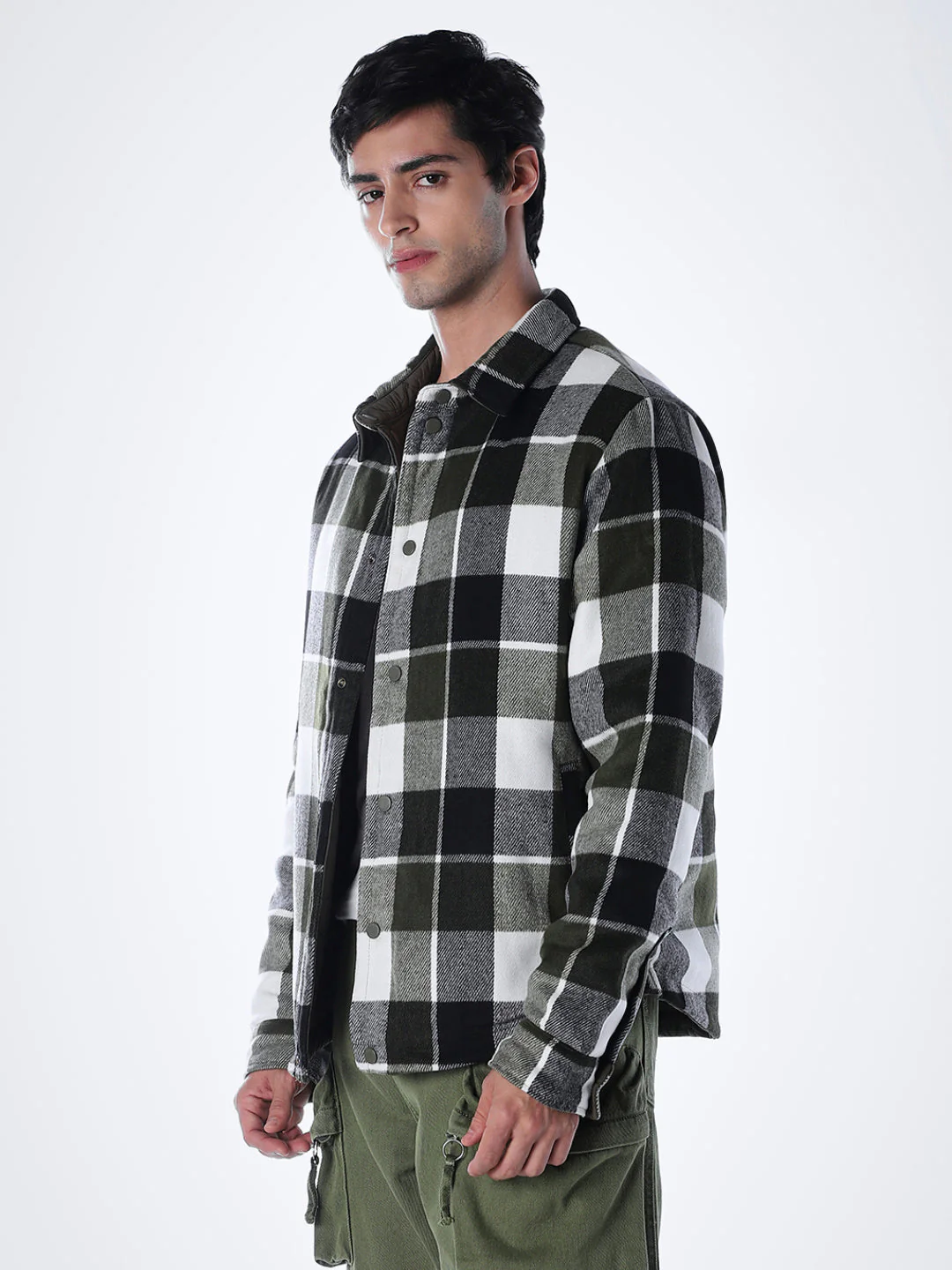 Olive Green Check Reversible Jacket - Image 4