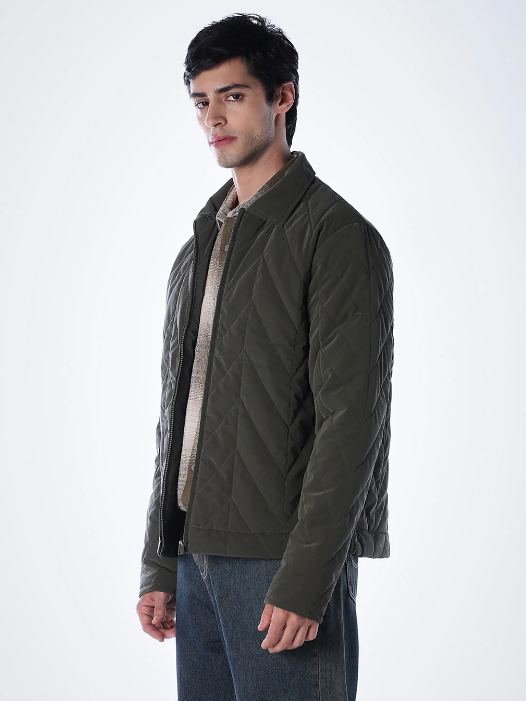 Olive Zip-Up Quilted Jacket - Image 3