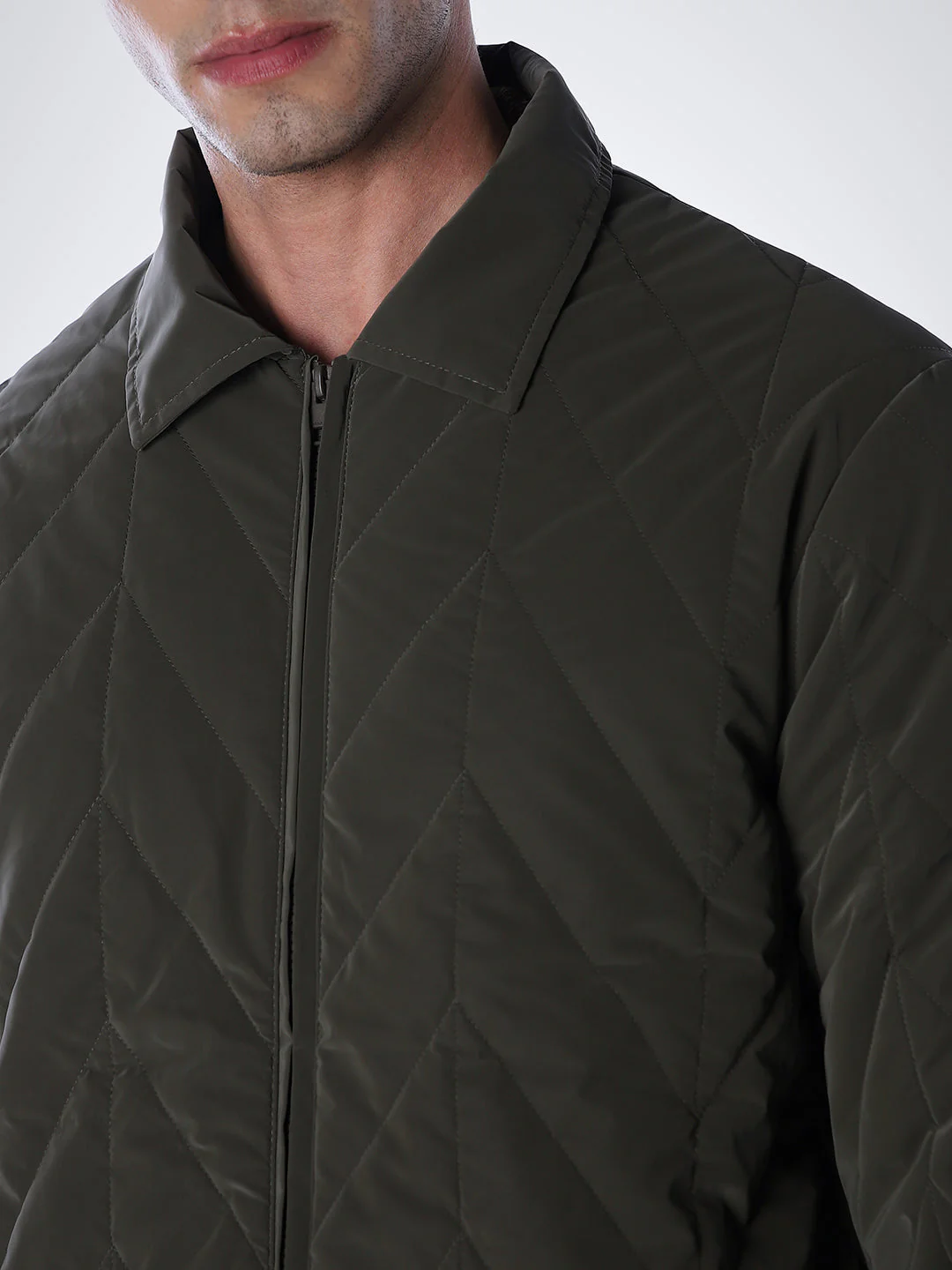 Olive Zip-Up Quilted Jacket - Image 5