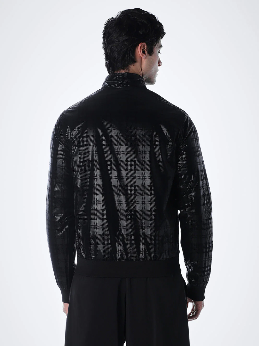 Black Gloss Finish Check Jacket - Image 4