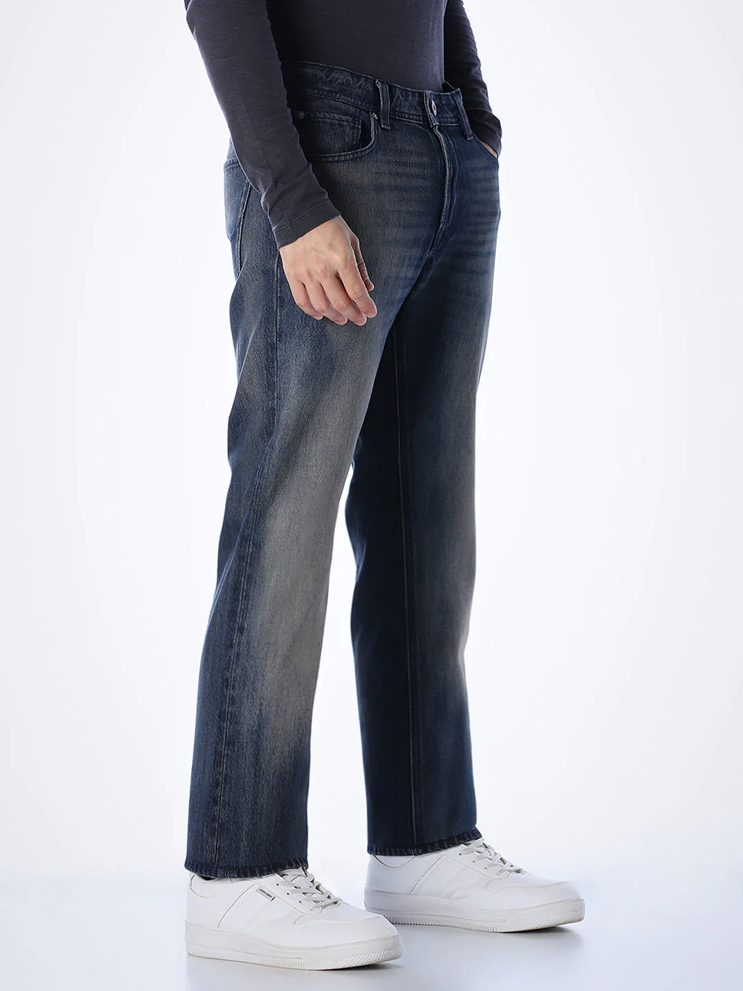 5 Pocket WASHED Clark Regular Fit Jeans - Dark Blue - Image 2