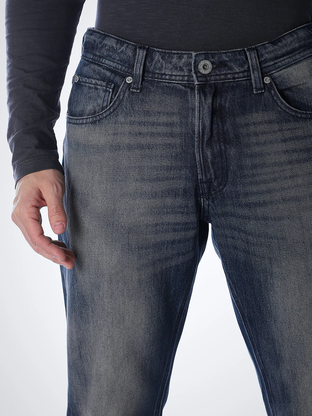 5 Pocket WASHED Clark Regular Fit Jeans - Dark Blue - Image 4