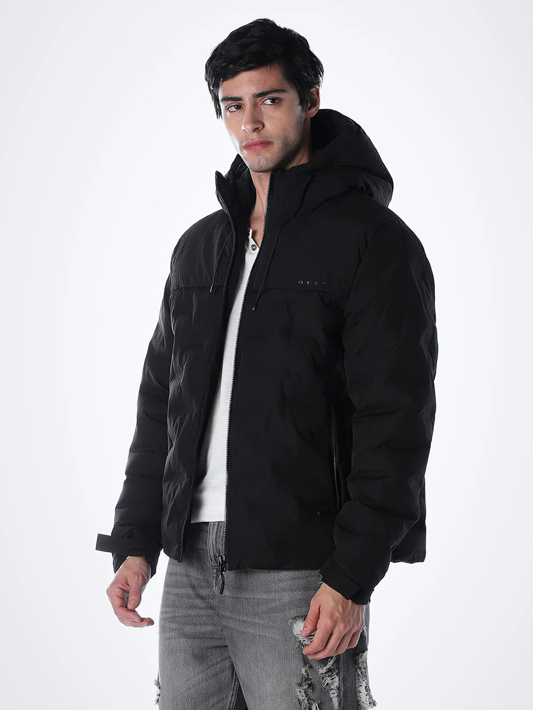 High Neck Quilted Puffer Jacket - Black - Image 3
