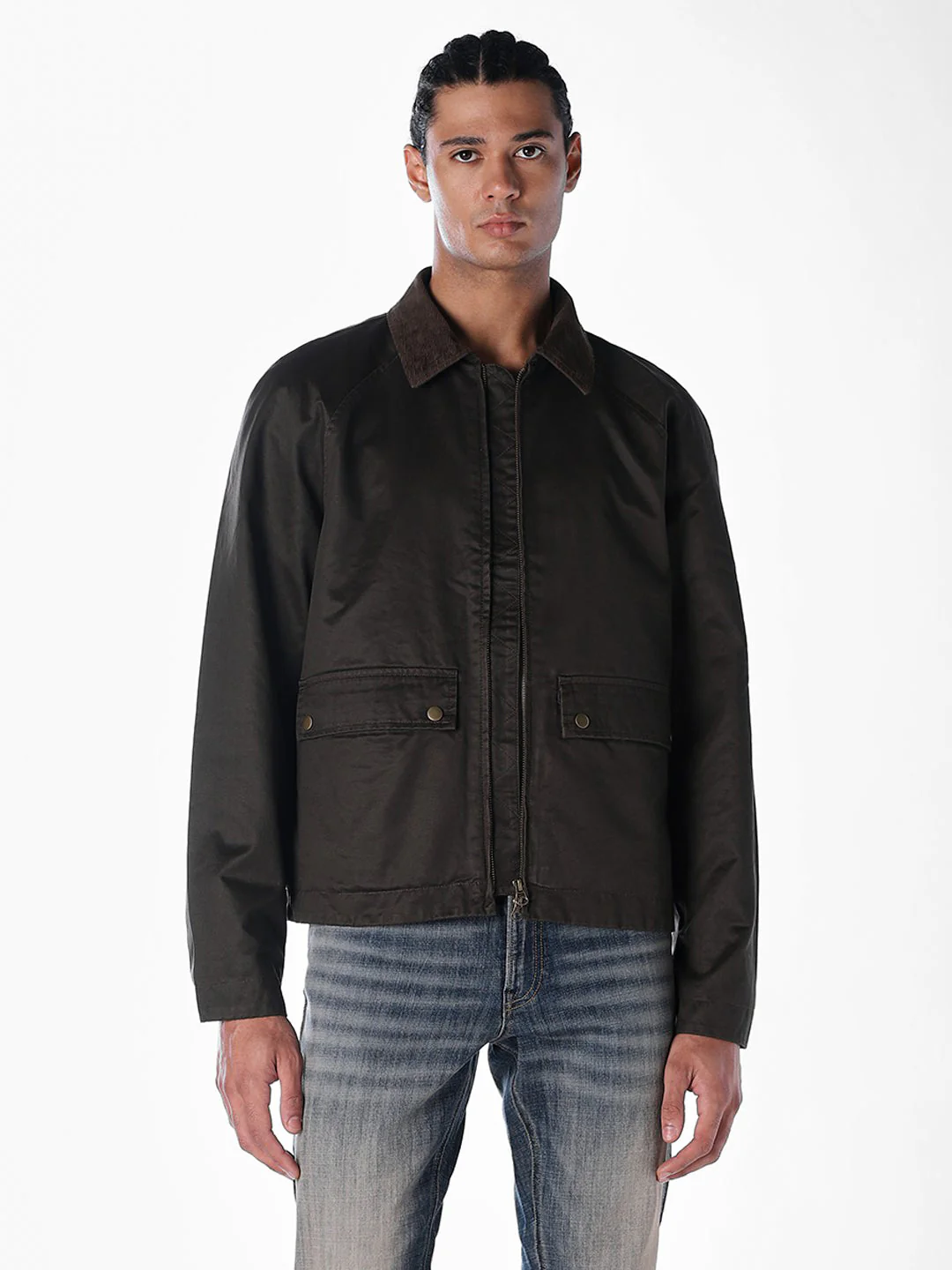 Brown Corduroy-Collar Waxed Jacket - Image 2