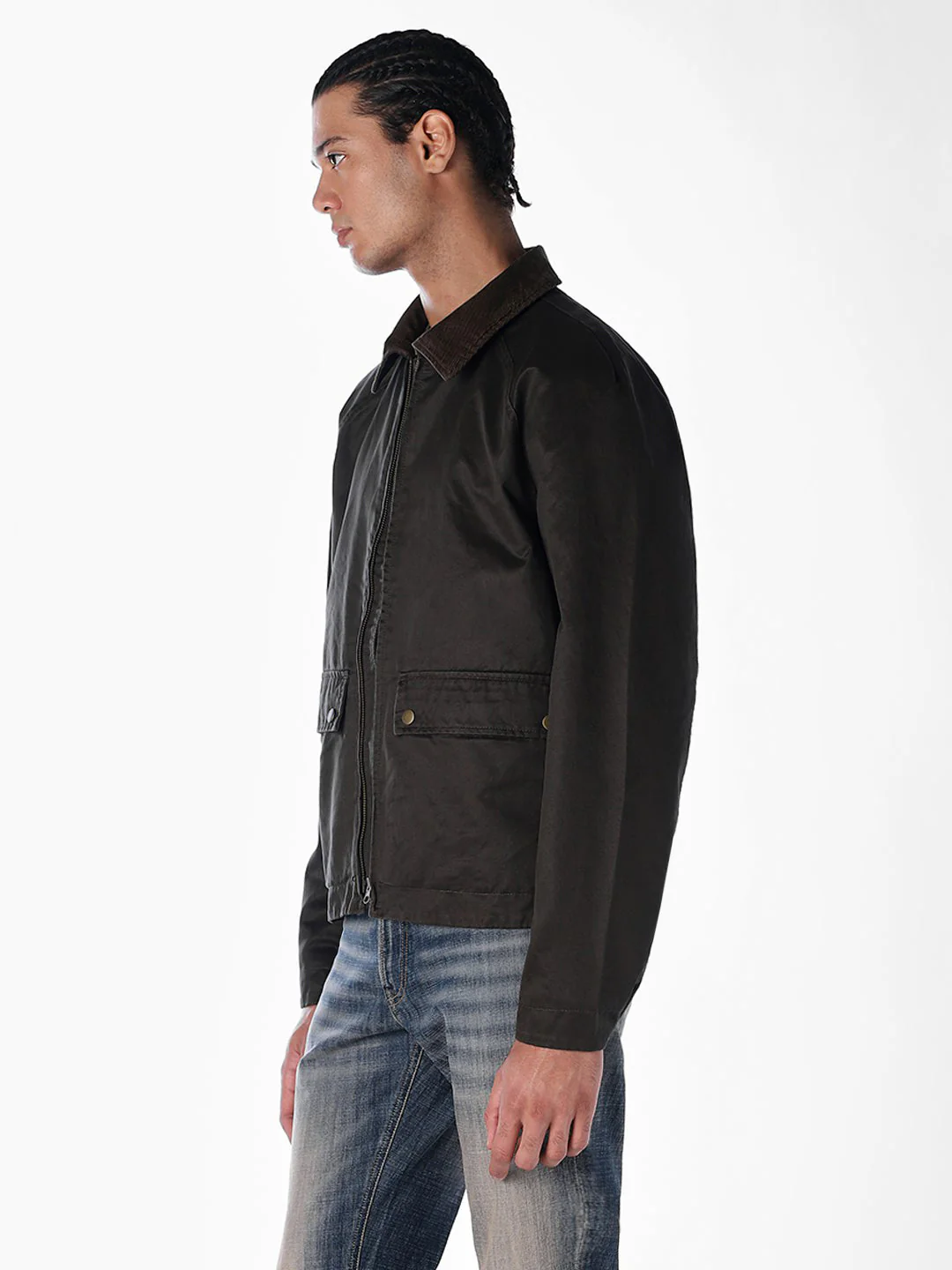 Brown Corduroy-Collar Waxed Jacket - Image 3