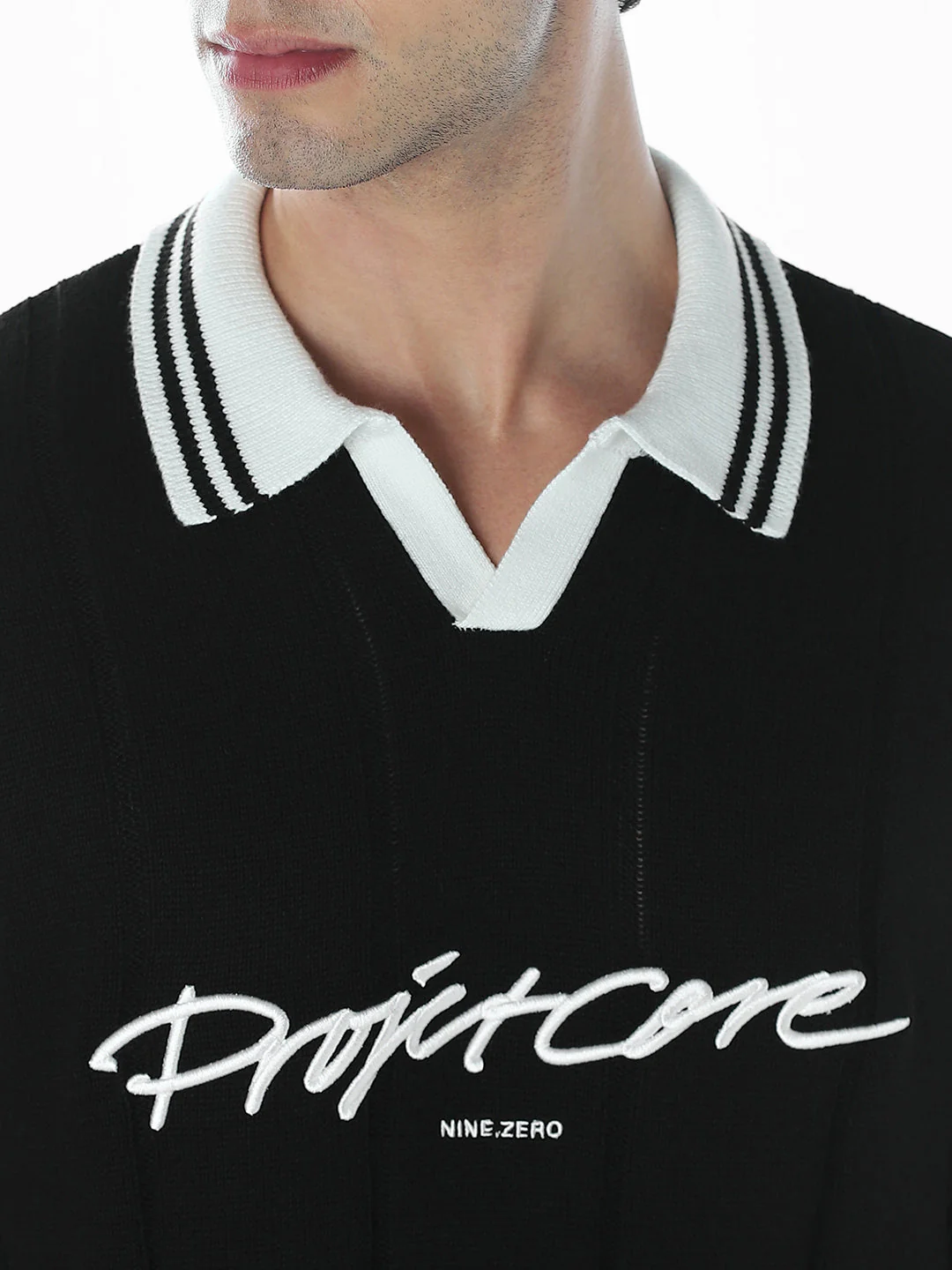 Oversized Knitted Polo - Black - Image 5