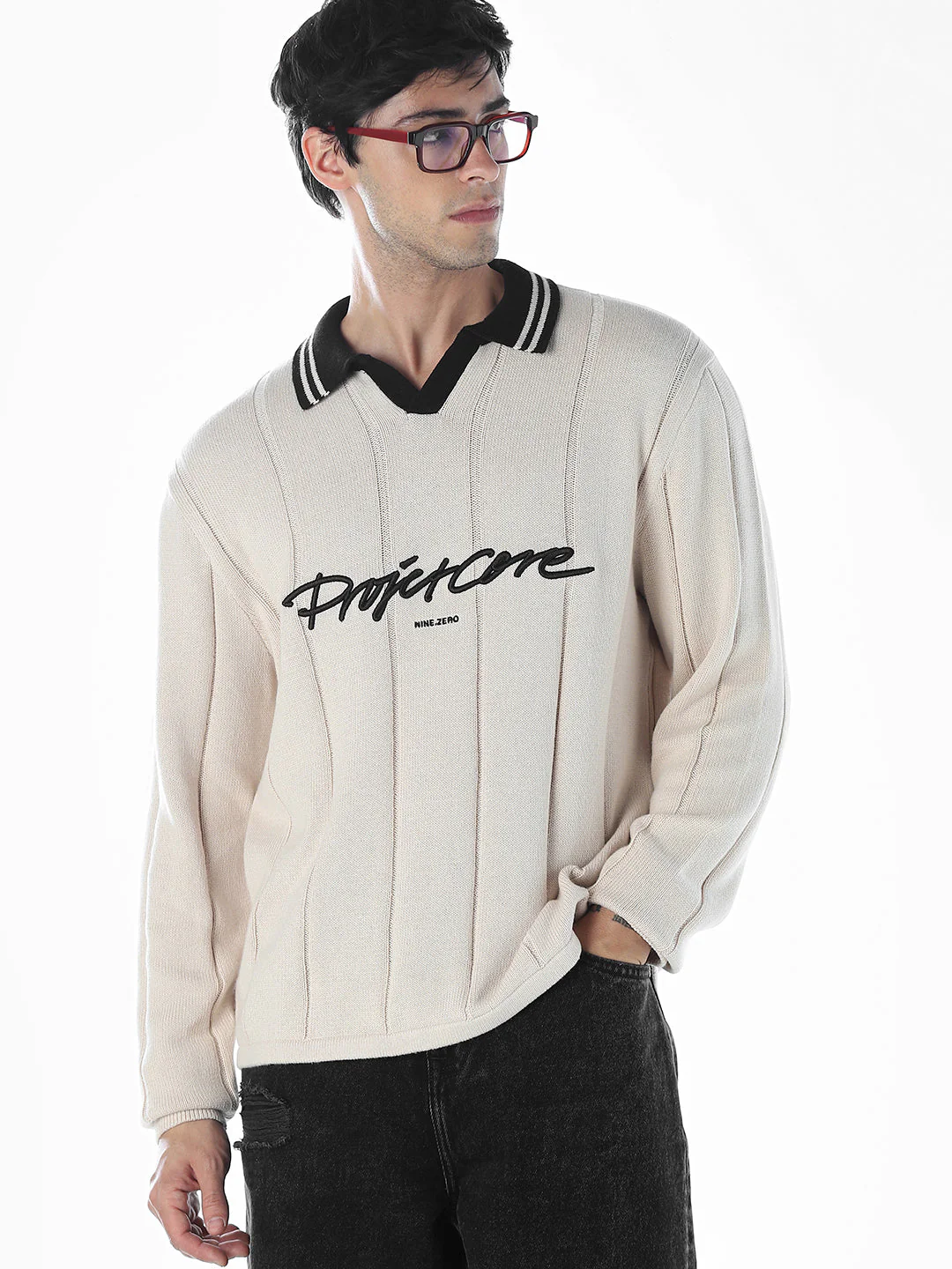 Oversized Knitted Polo - Beige