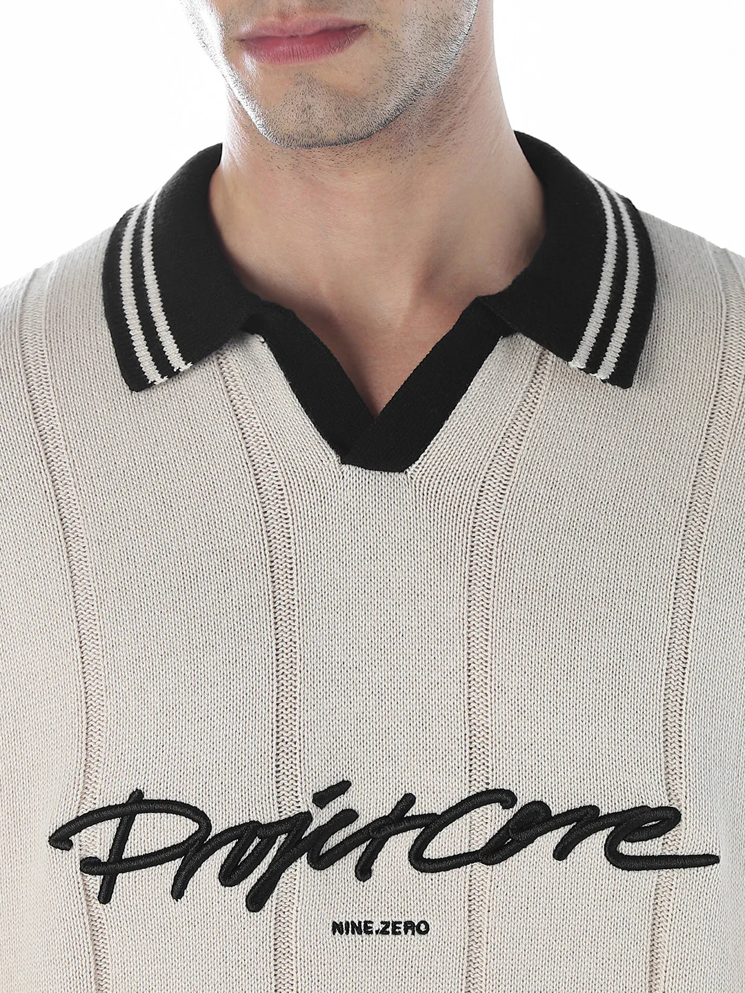 Oversized Knitted Polo - Beige - Image 5