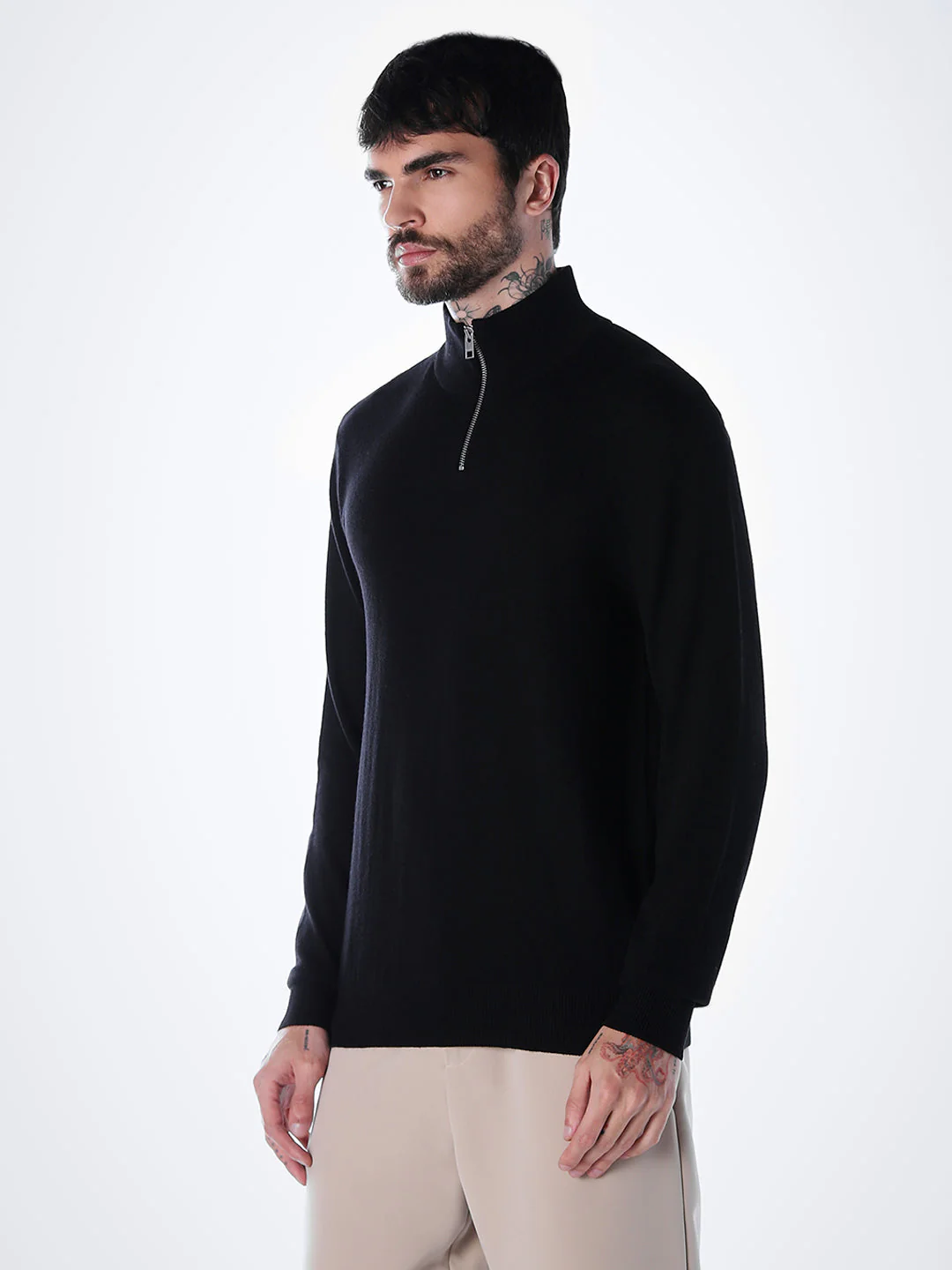 Zip High Neck T-shirt - Black - Image 3