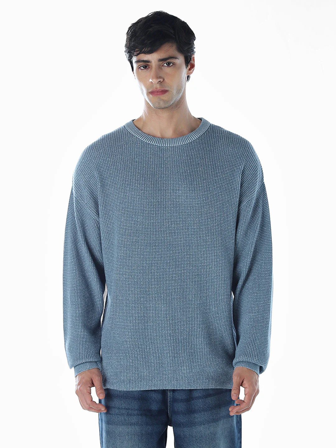 Textured Crew Neck Oversized Pullover - Image 2