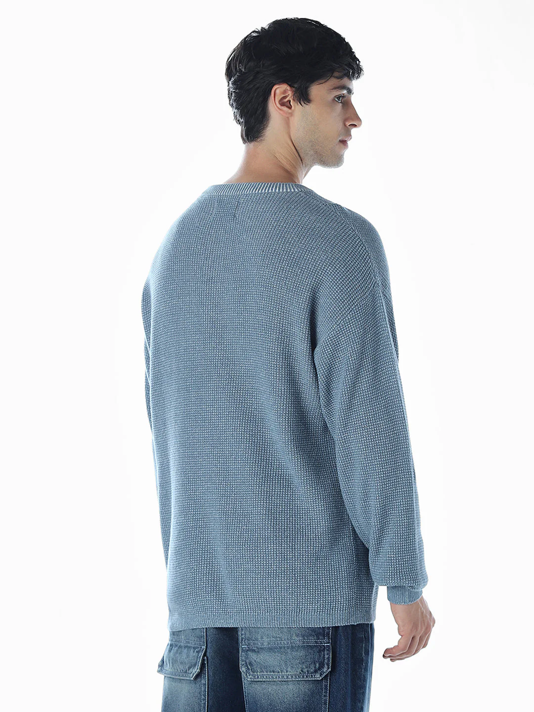 Textured Crew Neck Oversized Pullover - Image 4