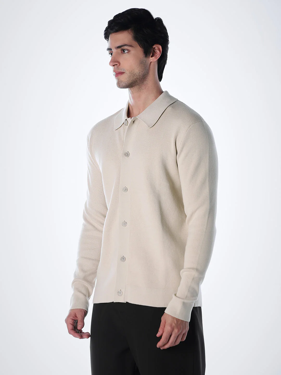 Regular Fit Front Open Cardigan - Beige - Image 3
