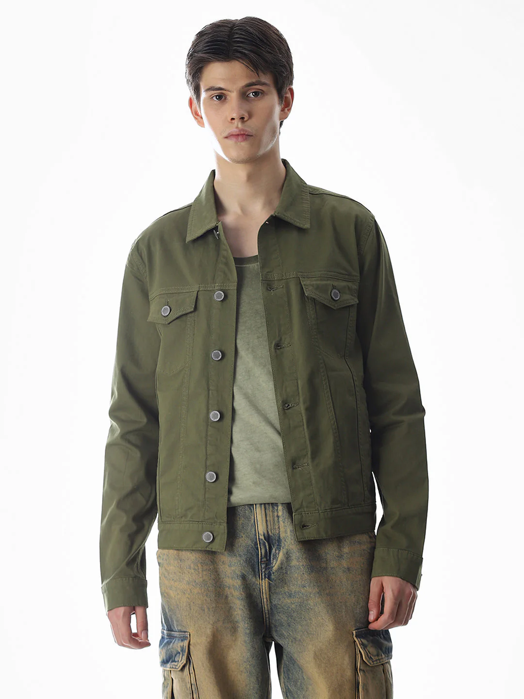 Olive Green Cotton Jacket - Image 2