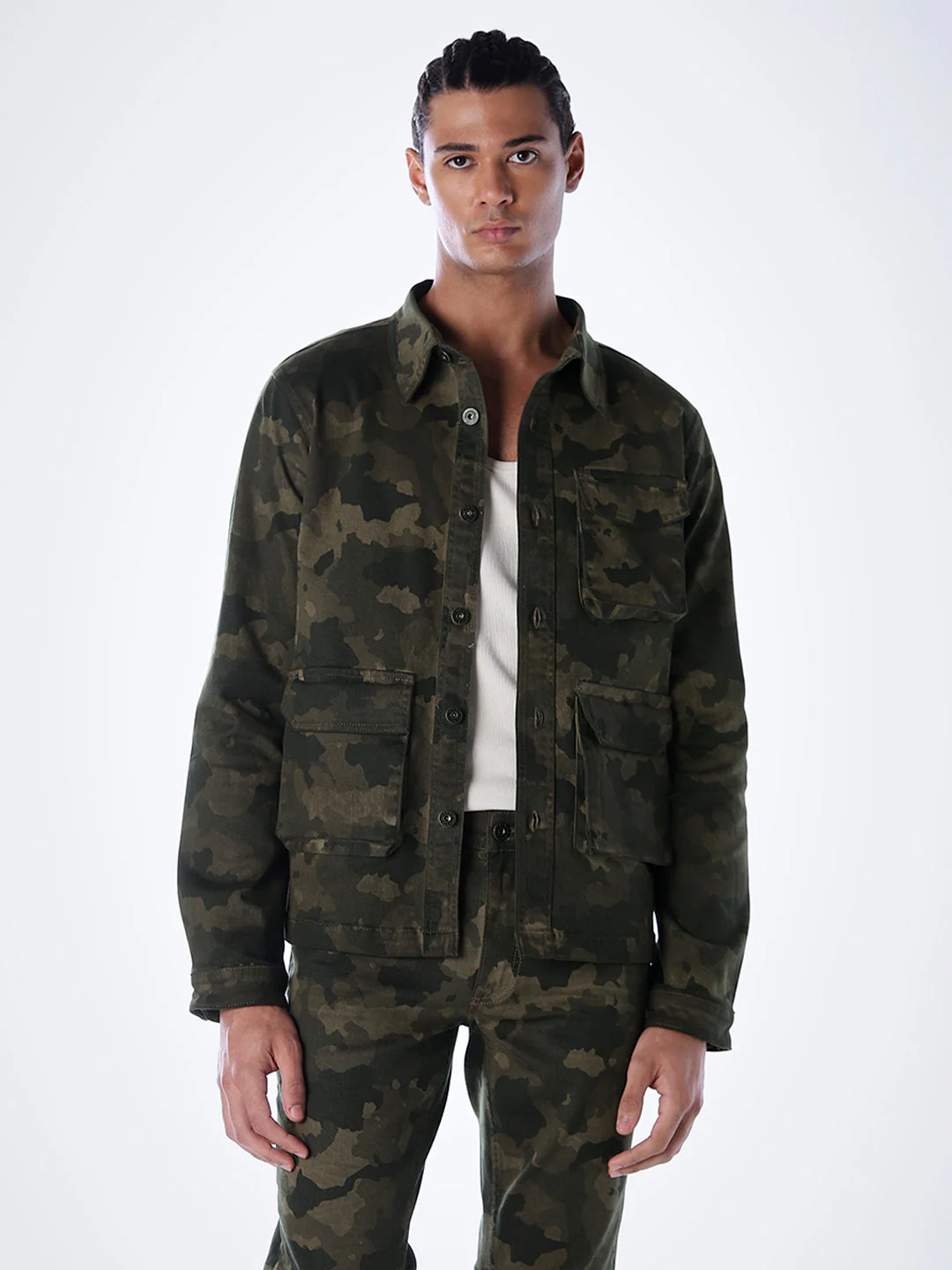 Olive Green Camo Print Jacket - Image 2