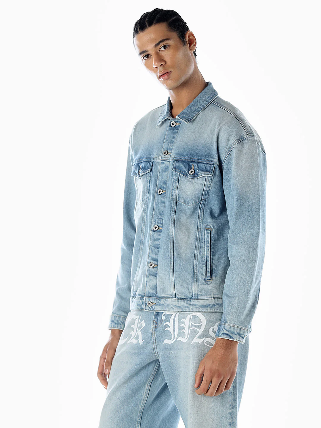 Typographic Print Denim Jacket - Image 3