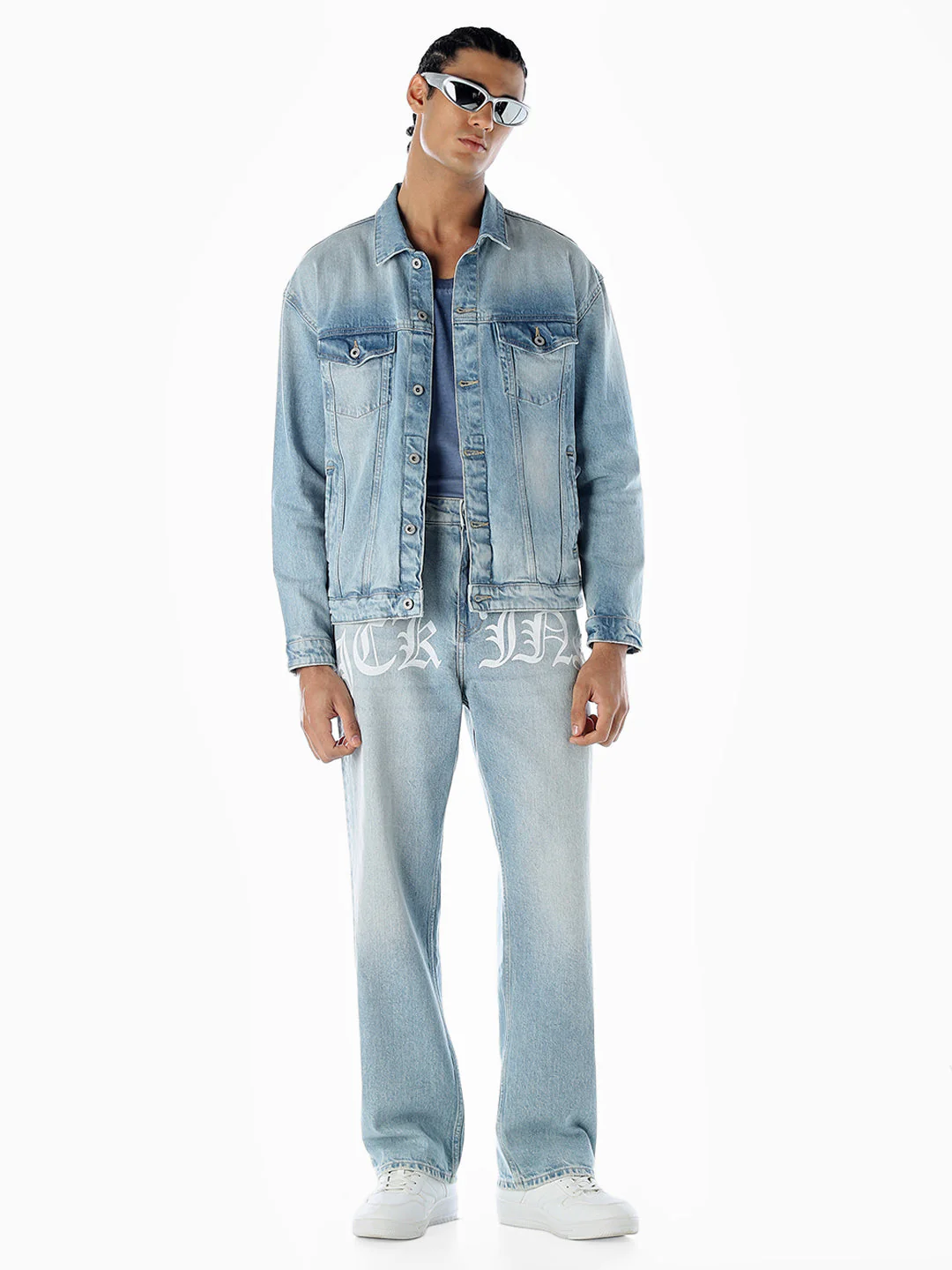 Typographic Print Denim Jacket - Image 7