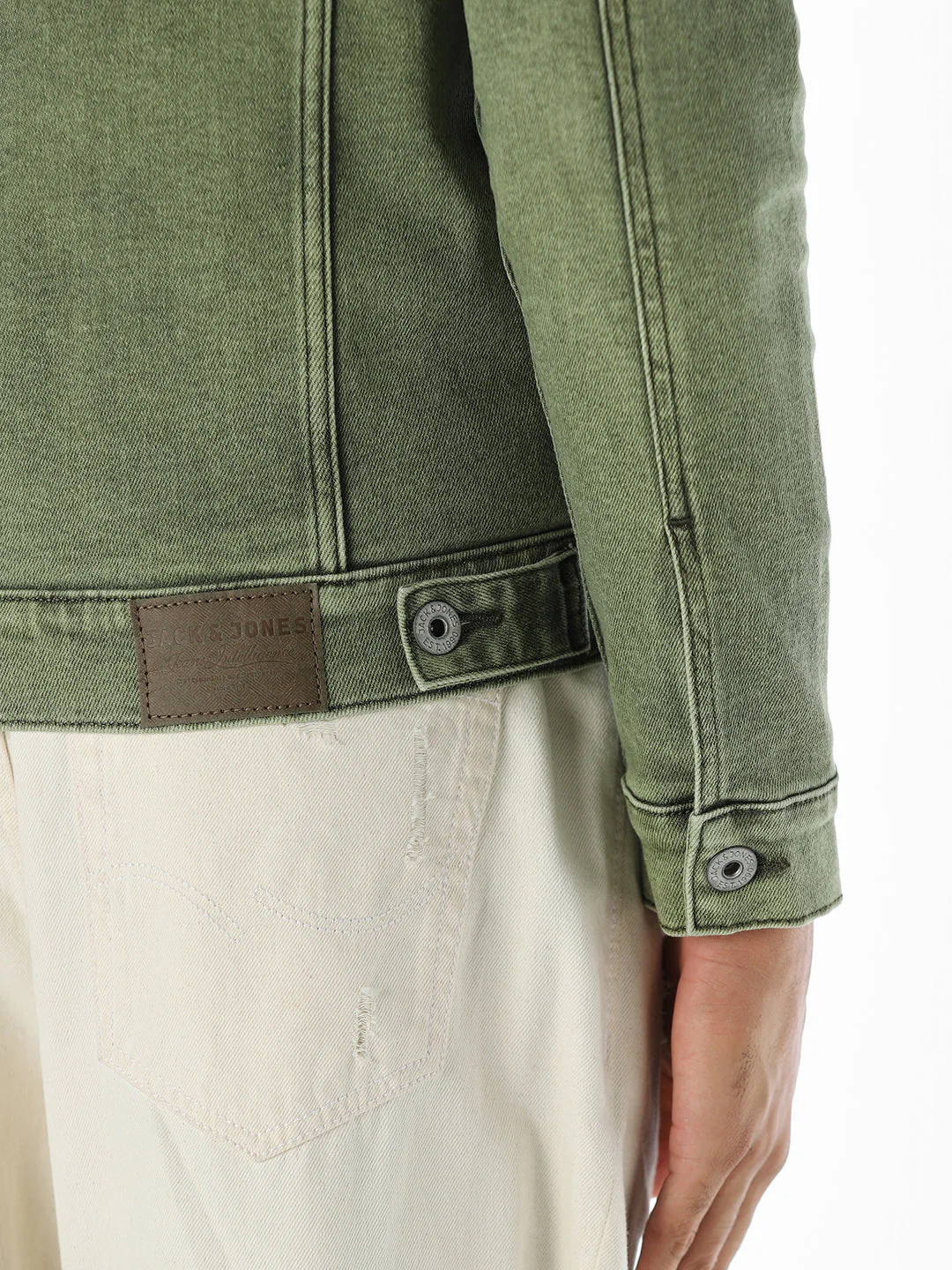 Olive Green Regular Fit Denim Jacket - Image 6