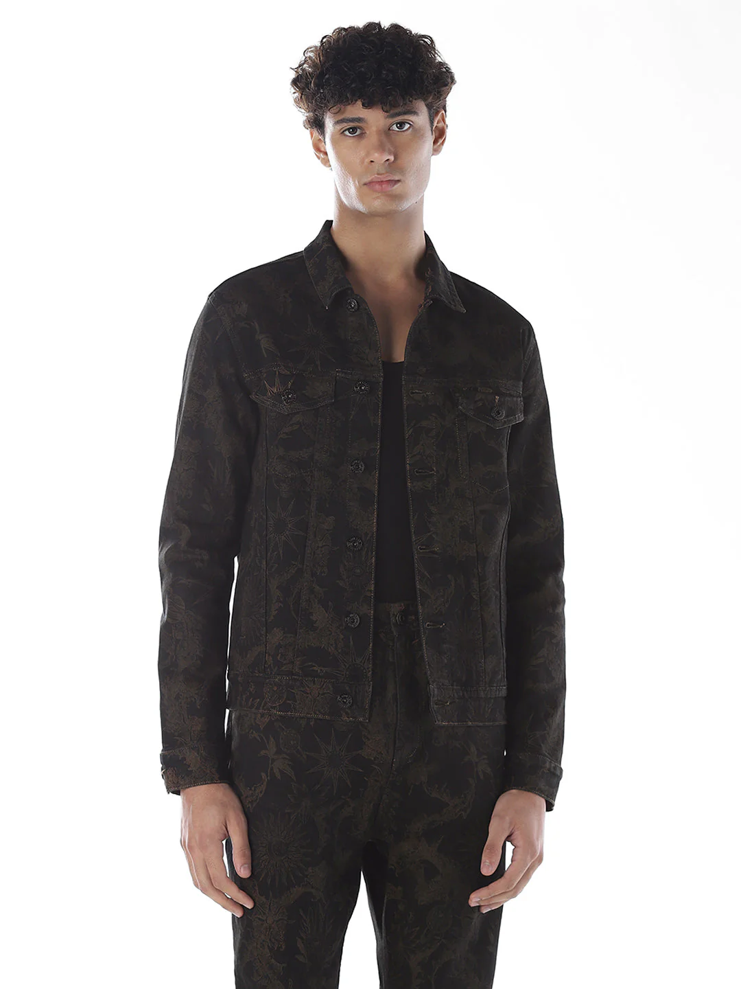 Printed Denim Jacket - Black - Image 2