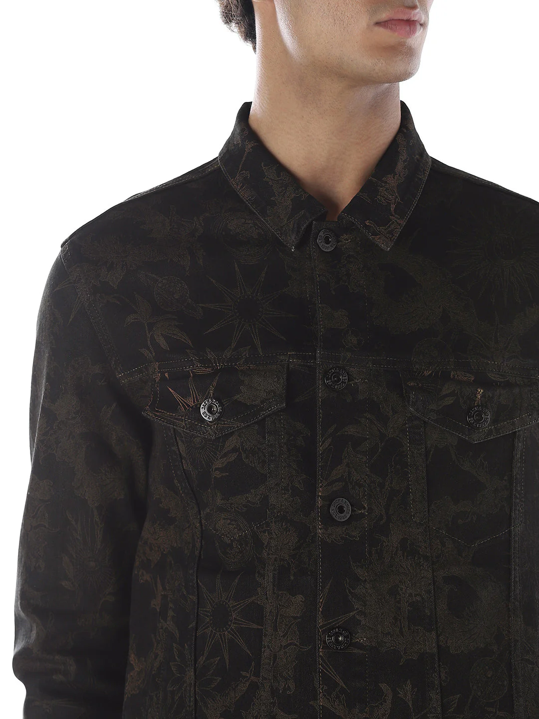 Printed Denim Jacket - Black - Image 5