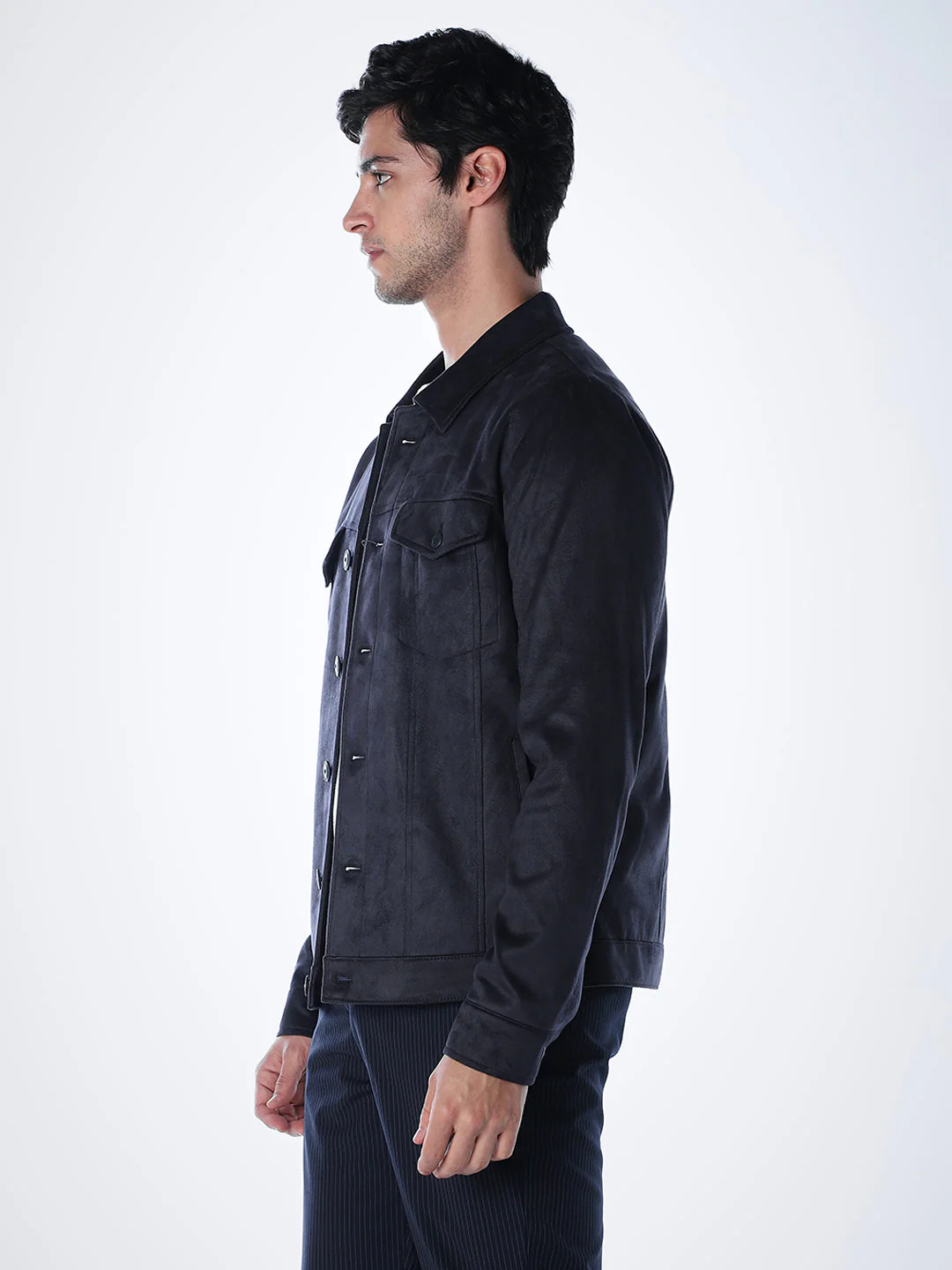Navy Faux Suede Jacket - Image 3